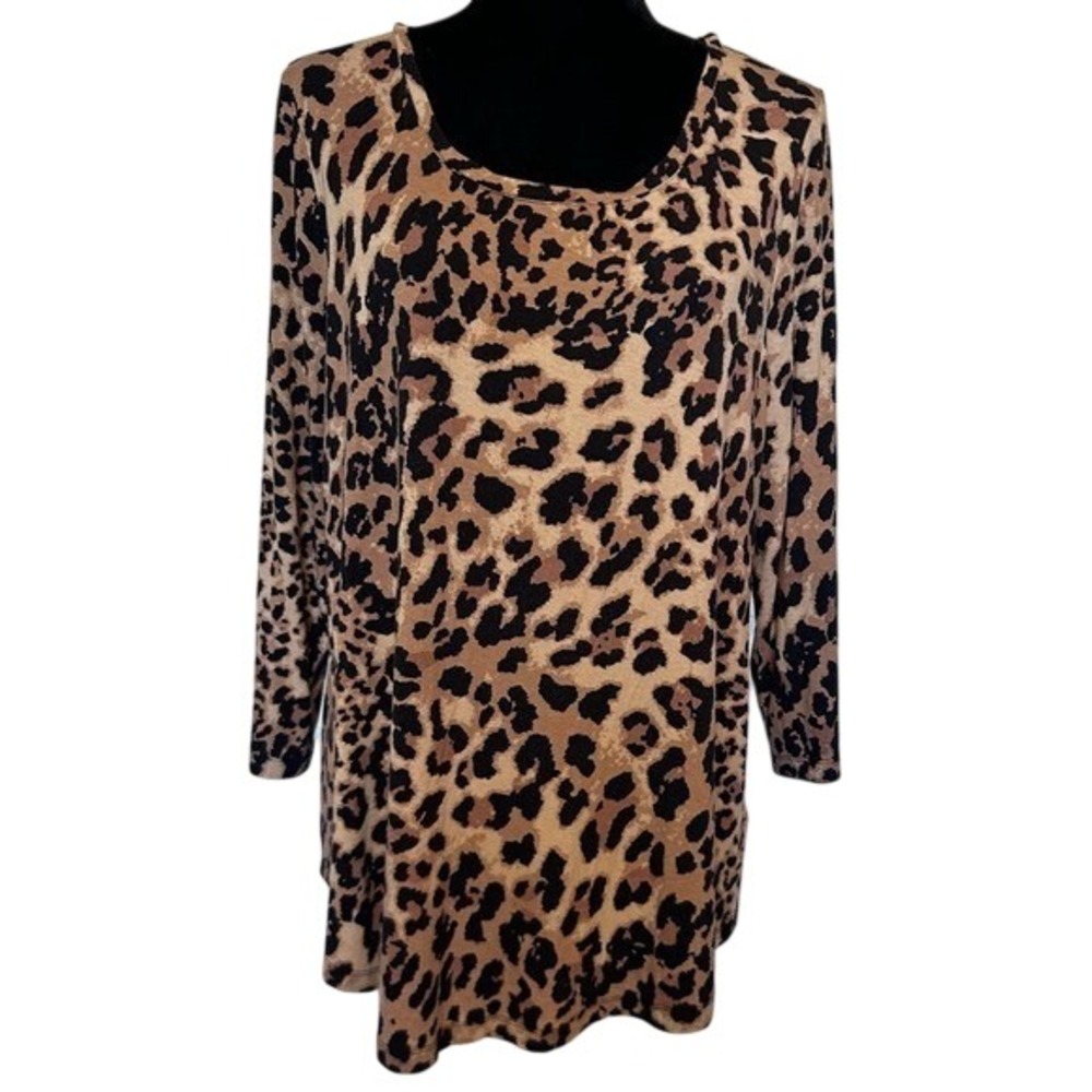 JM Collection Earth Tone Cheetah Animal Print Blouse Size Large